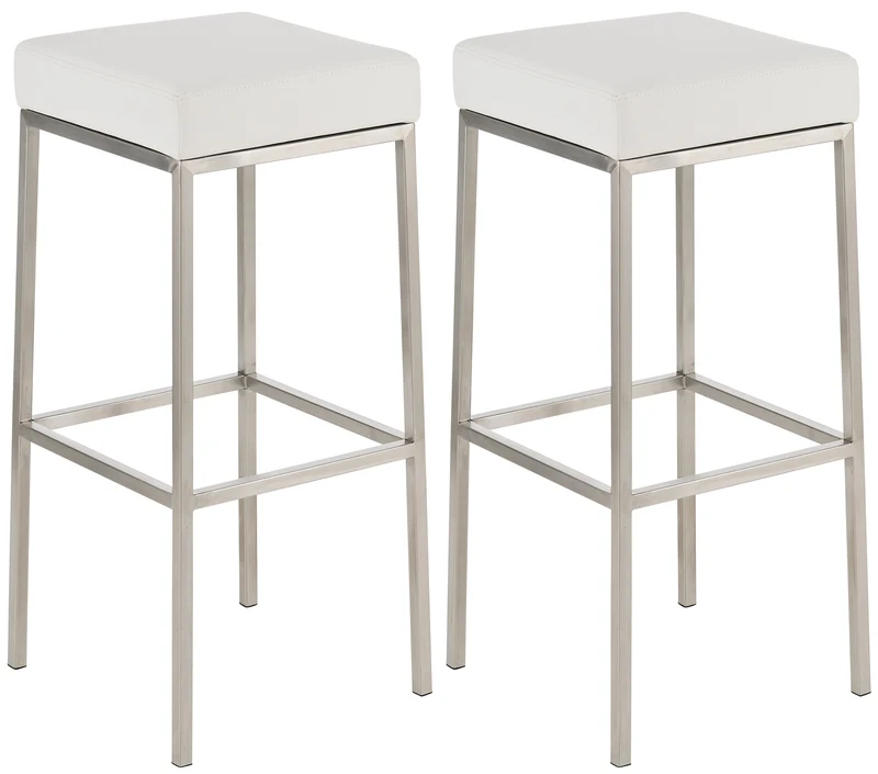 Lot de 2 tabourets de bar avec repose-pieds design simple hauteur 80 cm assise en PVC blanc support en acier inoxydable 10_0004358