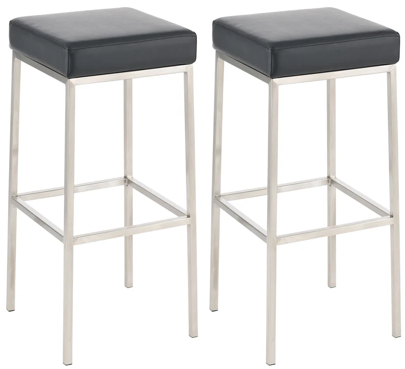 Lot de 2 tabourets de bar avec repose-pieds design simple hauteur 80 cm assise en PVC noir support en acier inoxydable 10_0004357