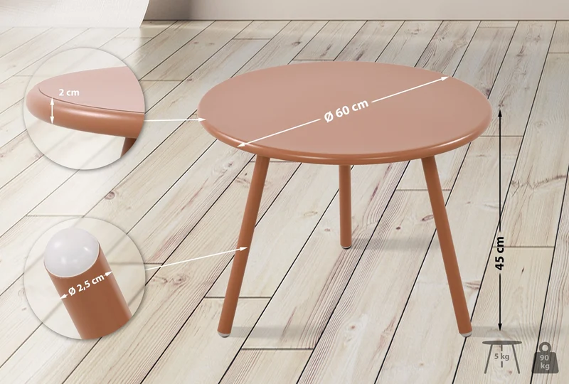 Table basse ronde intérieur / extérieur en polypropylène couleur terre cuite – Ø 60 cm résistante aux intempéries 10_0009237