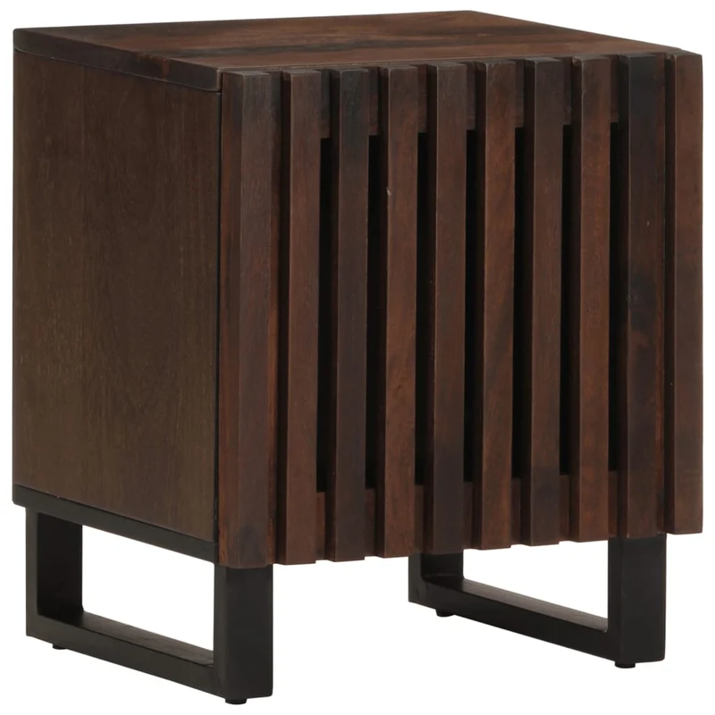 Lot de 2 tables de chevet avec compartiment avec porte 40 x 34 x 46 cm bois de manguier marron et acier DEC034794
