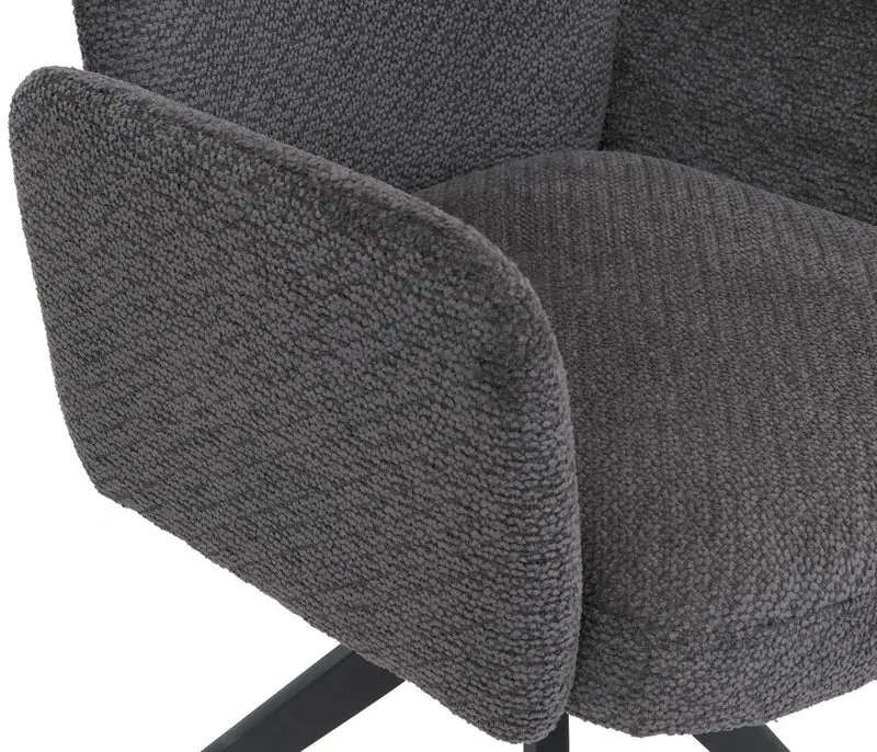 Lot de 6 chaises de salle à manger pivotantes à 180° avec retour automatique et accoudoirs tissu bouclé gris foncé et fer 04_0008815