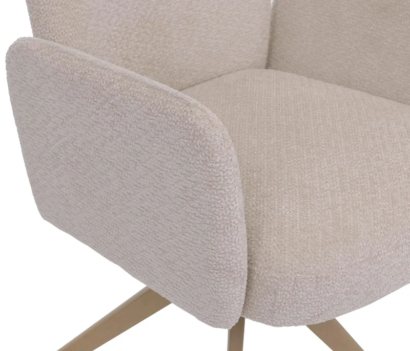 Lot de 6 chaises de salle à manger pivotantes à 180° avec retour automatique et accoudoirs tissu bouclé beige et fer aspect bois 04_0008818