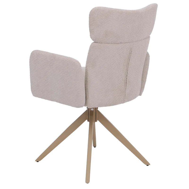 Lot de 6 chaises de salle à manger pivotantes à 180° avec retour automatique et accoudoirs tissu bouclé beige et fer aspect bois 04_0008818