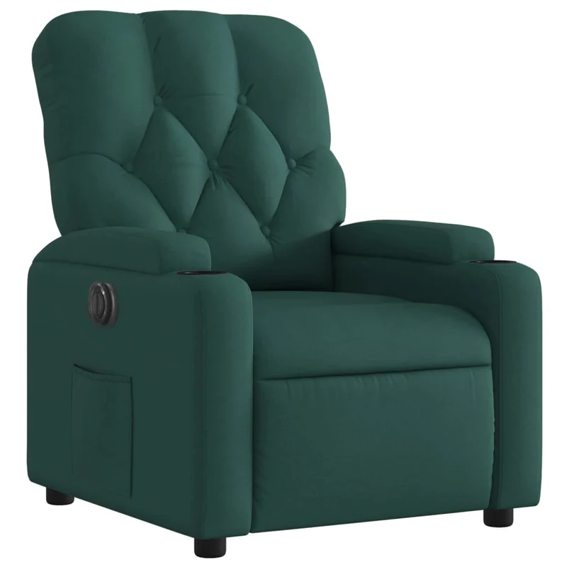 Fauteuil relax TV fonction d'inclinaison électrique très confortable en tissu vert foncé DEC028594