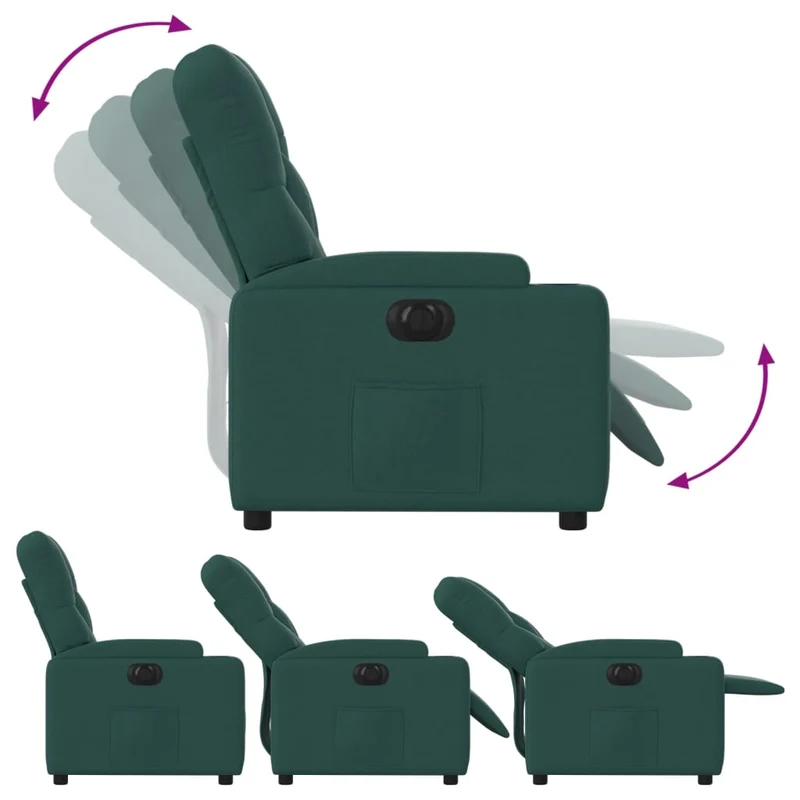 Fauteuil relax TV fonction d'inclinaison électrique très confortable en tissu vert foncé DEC028594