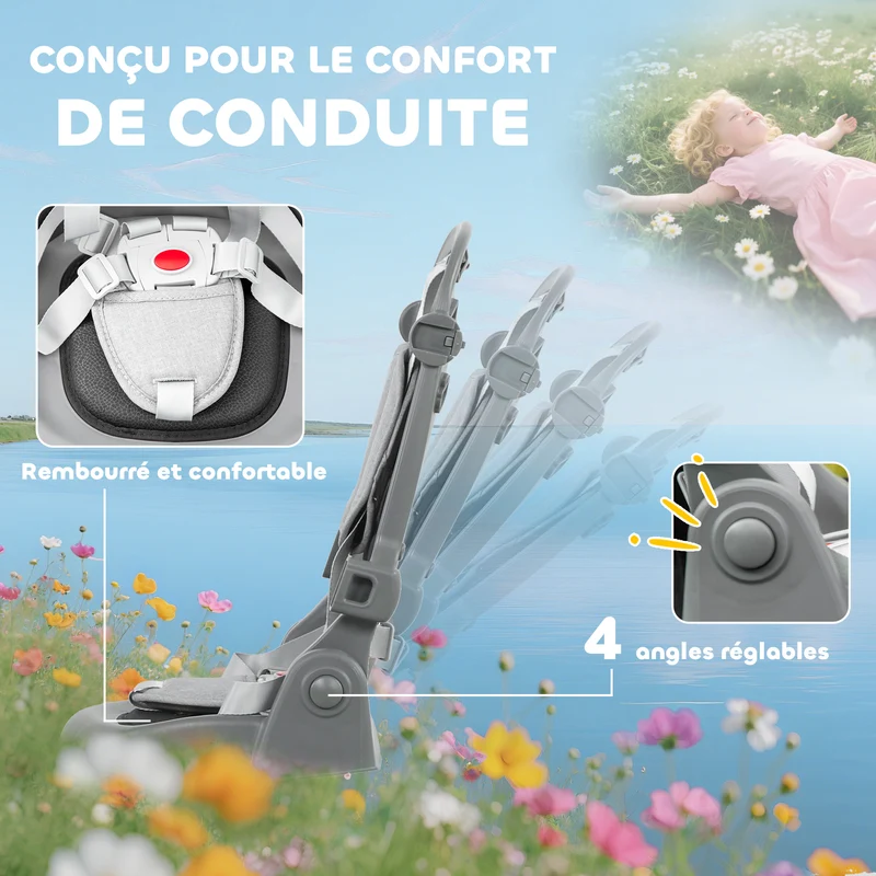 Tricycle évolutif 6 en 1 poussette 111.5 x 52 x 98 cm siège pivotant 360° pliable compact moderne épuré en acier gris 21_0000630
