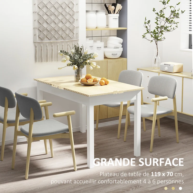 Table de salle à manger 119 x 70 x 75 cm spacieuse 4 à 6 personnes design moderne épuré en panneaux de particules chêne 21_0002331