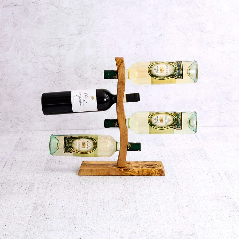 Olive Wood Wine Rack “Cantinola” – Handmade in Italy | Holds 4 Bottles