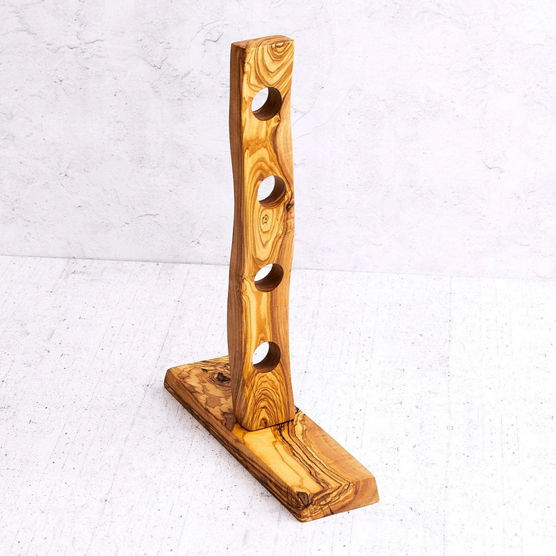 Olive Wood Wine Rack “Cantinola” – Handmade in Italy | Holds 4 Bottles