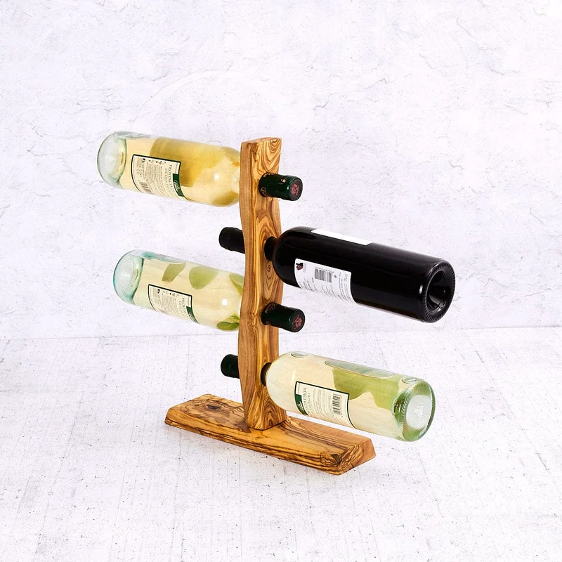 Olive Wood Wine Rack “Cantinola” – Handmade in Italy | Holds 4 Bottles