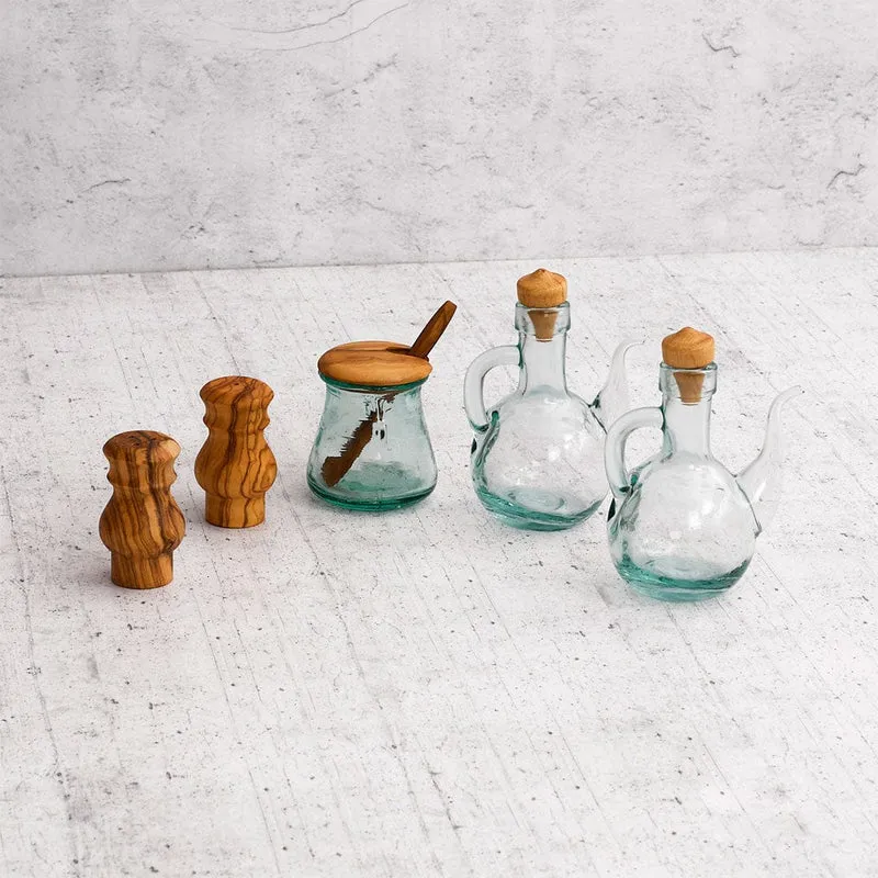 Rustic Olive Wood Oil & Spice Set