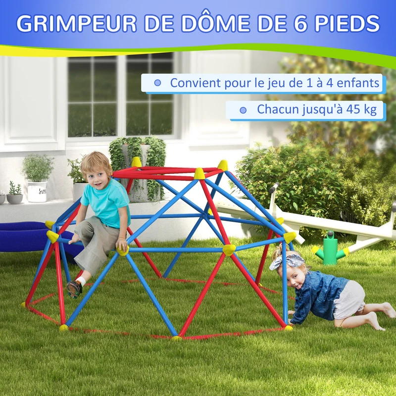 Cage d'escalade pour enfants 183 x 183 x 90 cm assemblage facile stimule motricité contemporain décoratif en métal rouge 21_0000418
