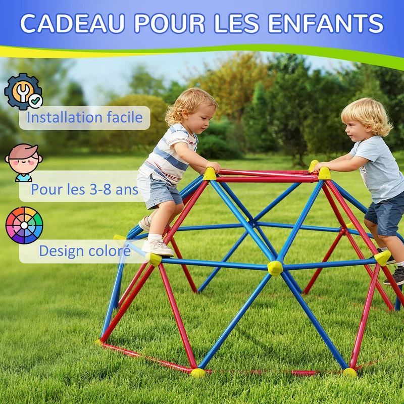 Cage d'escalade pour enfants 183 x 183 x 90 cm assemblage facile stimule motricité contemporain décoratif en métal rouge 21_0000418