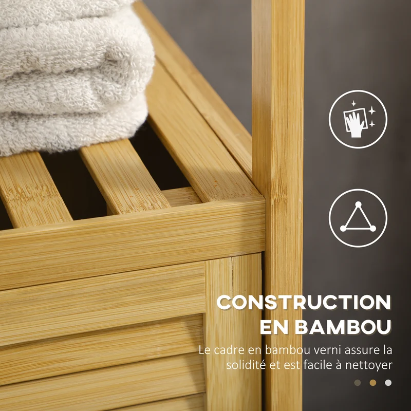 Meuble de rangement salle de bain compact 33 x 36,5 x 67 cm gain de place étagères placard design cosy en bambou naturel 21_0001933