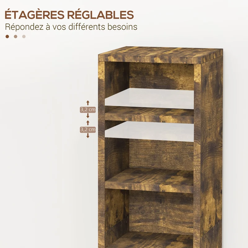 Lot de 2 étagères cd salon 21 x 22,5 x 88,5 cm 12 cases sécurisées contemporain en panneaux de particules brun rustique 21_0001800