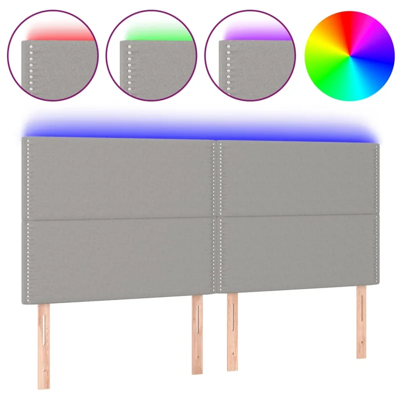 Tête de lit accessoire couchage chambre à coucher meuble à LED 200 x 5 x 118/128 cm tissu gris clair TDL0201327