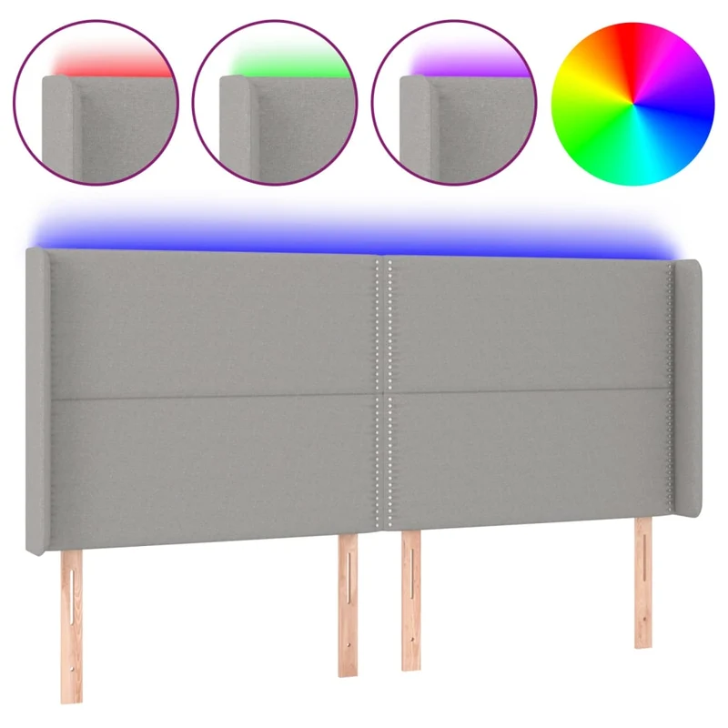Tête de lit accessoire couchage chambre à coucher meuble à LED 203 x 16 x 118/128 cm tissu gris clair TDL0201304