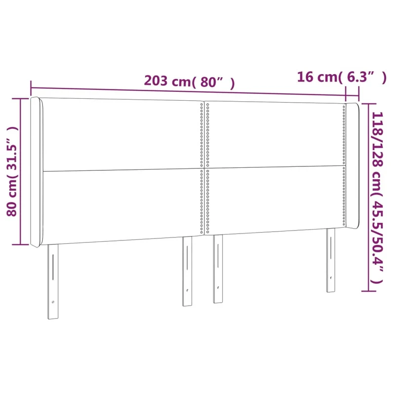 Tête de lit accessoire couchage chambre à coucher meuble à LED 203 x 16 x 118/128 cm tissu gris clair TDL0201304