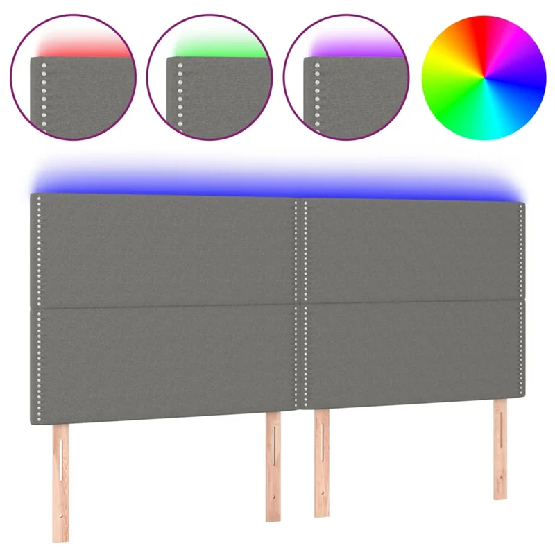 Tête de lit accessoire couchage chambre à coucher meuble à LED 200 x 5 x 118/128 cm tissu gris foncé TDL0201089