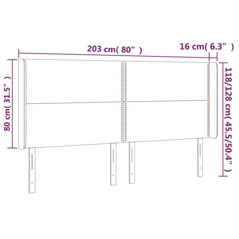 Tête de lit accessoire couchage chambre à coucher meuble à LED 203 x 16 x 118/128 cm tissu gris foncé TDL0201068