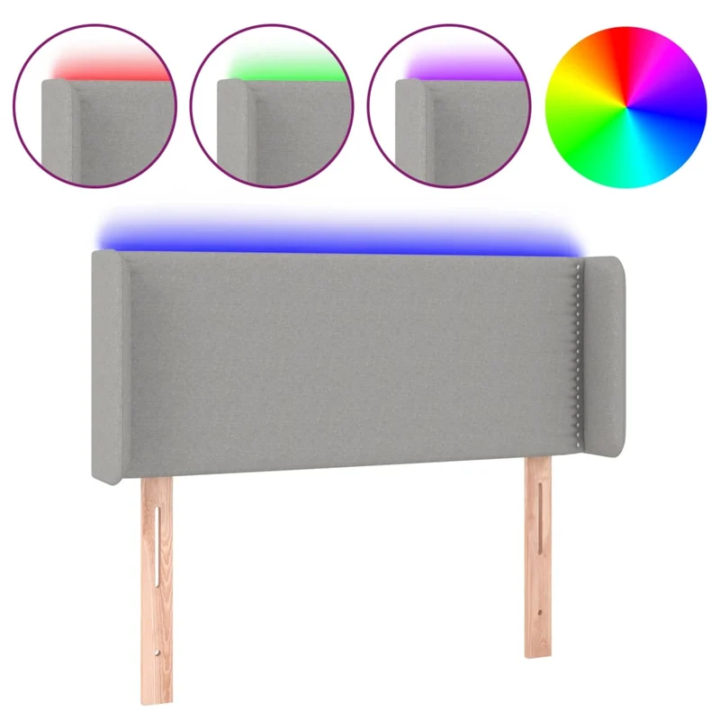 Tête de lit accessoire couchage chambre à coucher meuble à LED 93 x 16 x 78/88 cm tissu gris clair TDL0201219