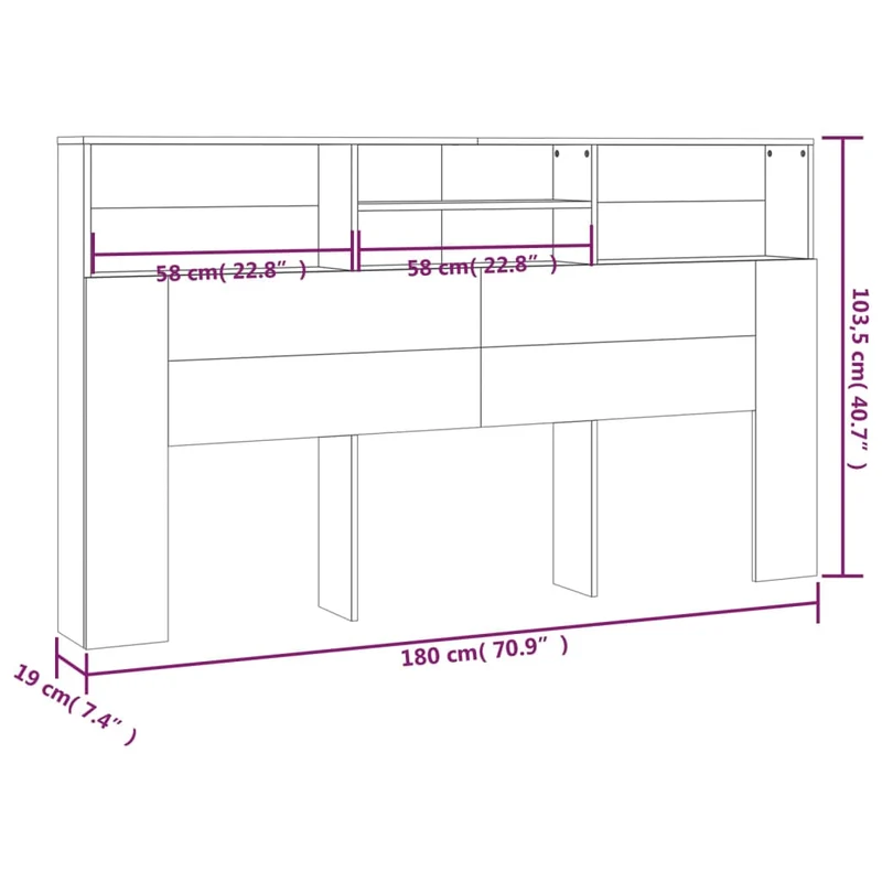 Tête de lit avec rangement accessoire de lit table de chevet étagère 180 x 19 x 103,5 cm MDF blanc TDL0200103