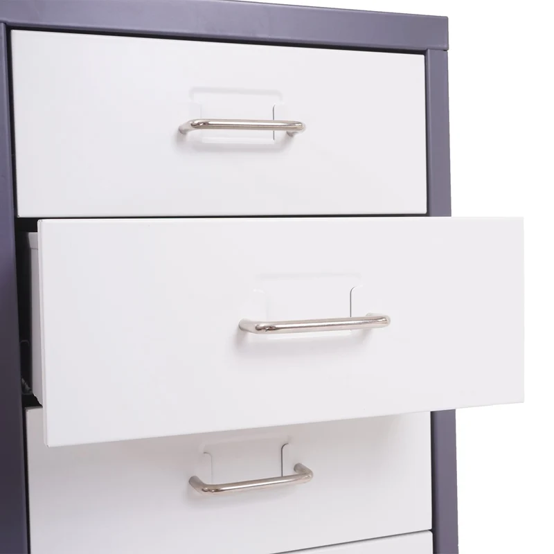 Caisson à tiroirs sur roulettes rangement bureau 8 tiroirs 110x28x41cm en acier gris foncé blanc-noir gris foncé 04_0004359