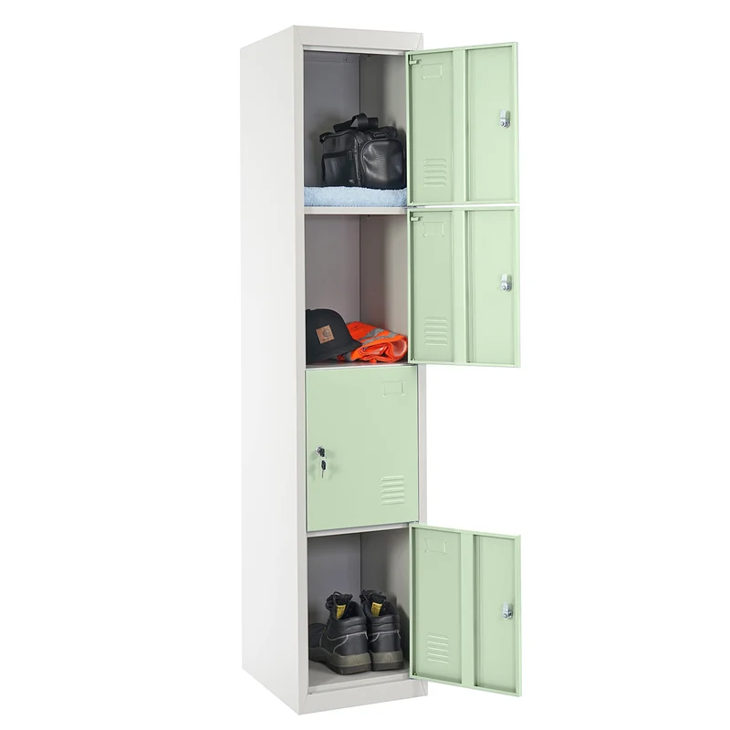 Caisson à tiroirs casier rangement bureau quatre portes verrouillables 180x38x45cm en métal vert 04_0001649