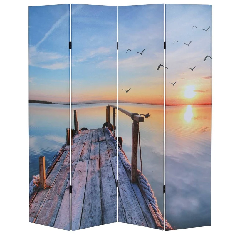 Paravent 4 panneaux pans séparateur de pièce 180x160cm motif coucher du soleil PAR04012