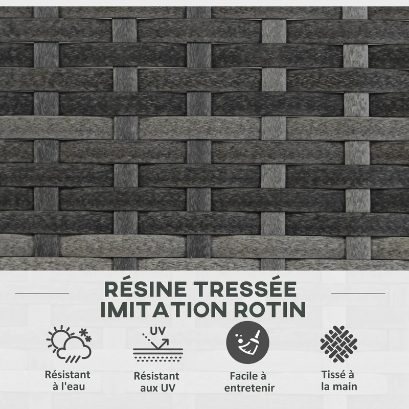 Jardinière rectangulaire balcon 57 x 30 x 107 cm treillis pour grimpantes 2 bacs contemporain en résine tressée gris 21_0006065