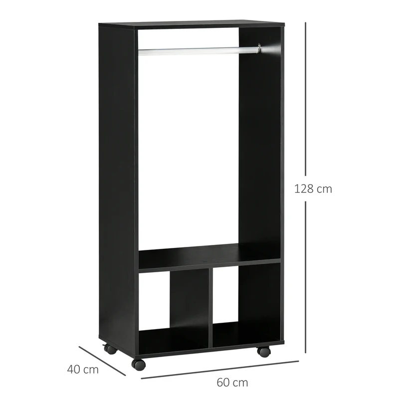 Lot de 2 portants vêtements penderie 60 x 40 x 128 cm grand rangement roulettes freinées moderne épuré en mélaminé noir 21_0001678