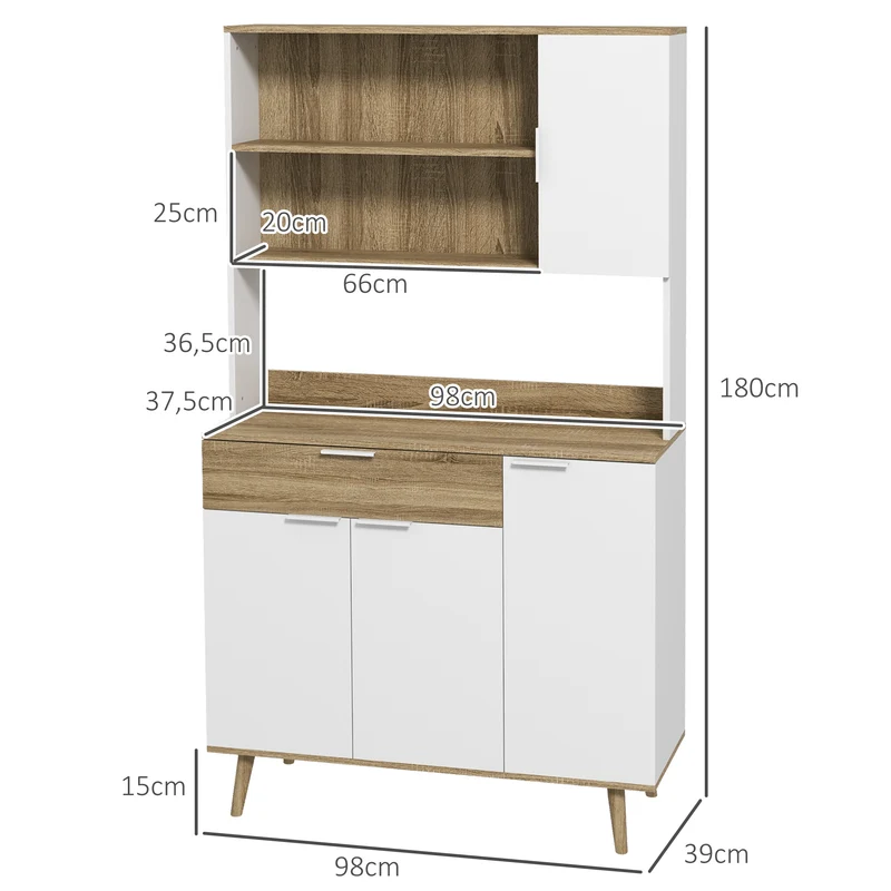 Buffet haut de cuisine 98 x 39 x 180 cm étagères réglables tiroir stable scandinave épuré en panneau de particules blanc 21_0003217