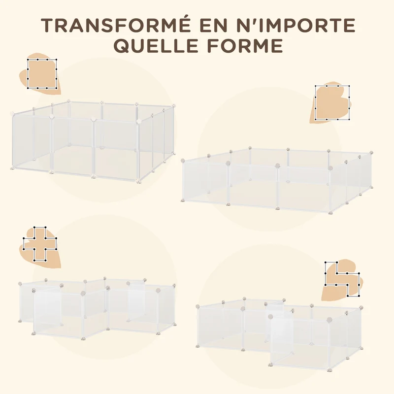 Enclos parc modulable pour animaux 12 panneaux 105 x 105 x 45 cm sécurité montage facile moderne épuré en métal blanc 21_0007416