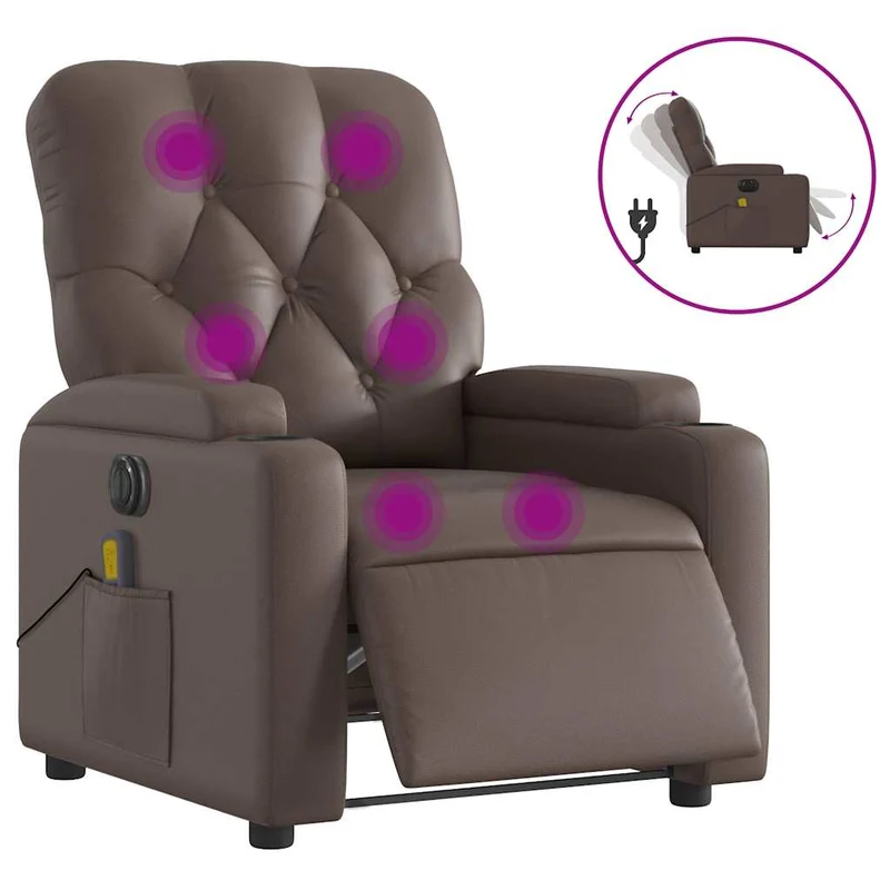 Fauteuil de relaxation TV fonction massage inclinable électrique 6 points de massage en PVC brun DEC027203