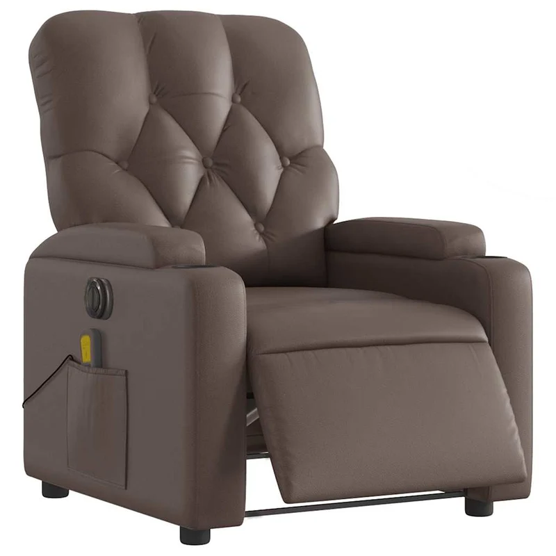 Fauteuil de relaxation TV fonction massage inclinable électrique 6 points de massage en PVC brun DEC027203
