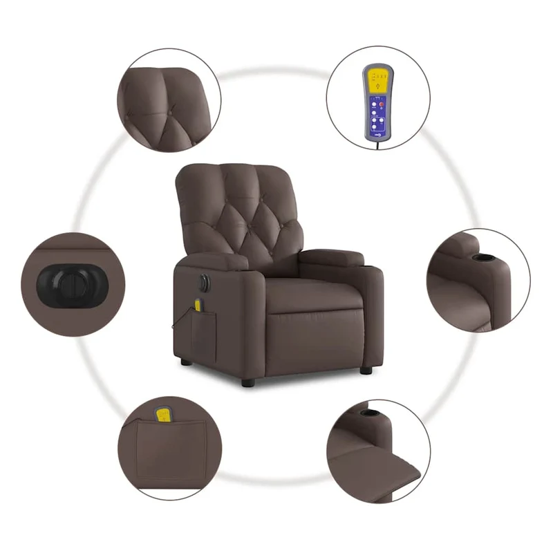 Fauteuil de relaxation TV fonction massage inclinable électrique 6 points de massage en PVC brun DEC027203