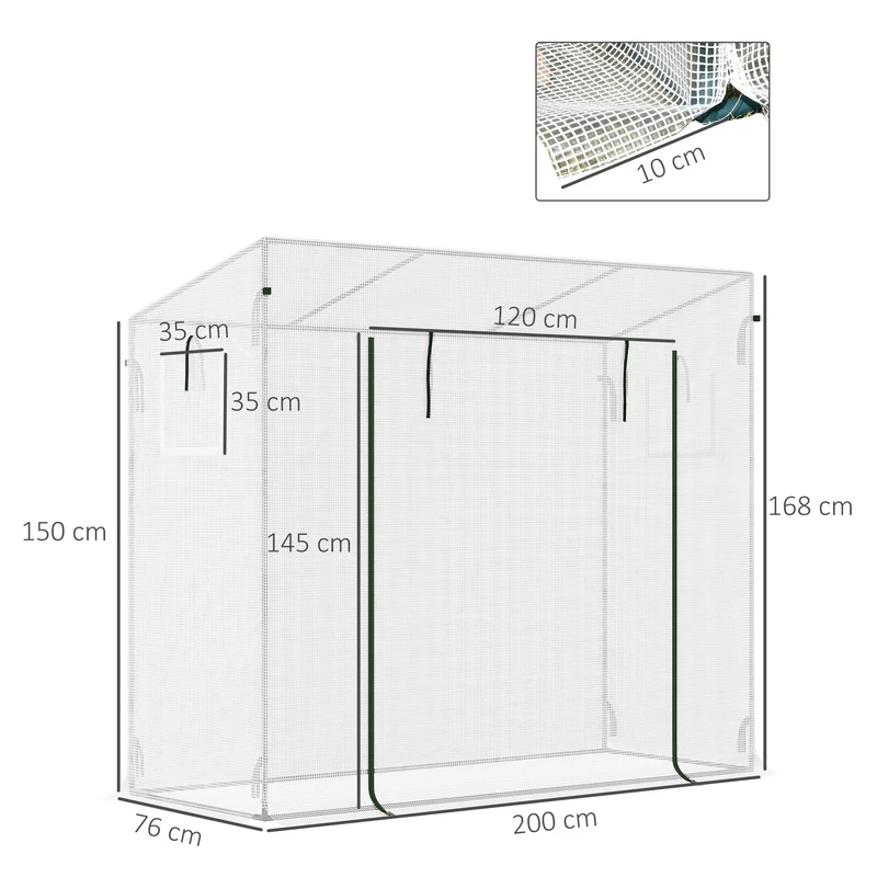 Serre de jardin 200 x 76 x 168 cm 2 fenêtres avec moustiquaires protection contre le froid moderne en polyéthylène blanc 21_0004069