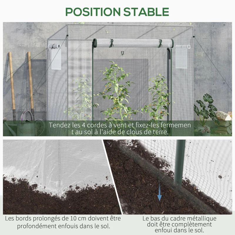 Serre de jardin 200 x 76 x 168 cm 2 fenêtres avec moustiquaires protection contre le froid moderne en polyéthylène blanc 21_0004069