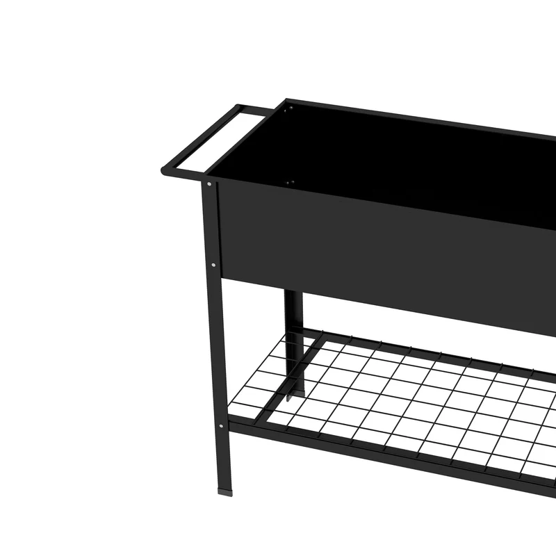 Jardinière potagère sur pieds 109 x 44 x 80 cm avec étagère et insert d'irrigation contemporain épuré en métal noir 21_0004168