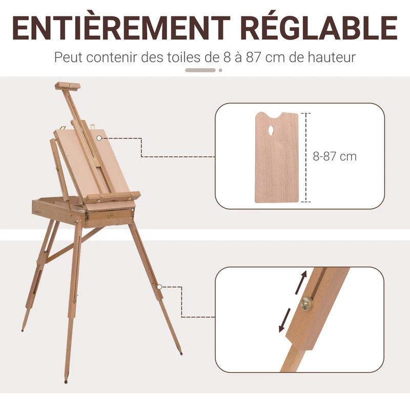 Chevalet d'artiste pliable mallette 50 x 55 x 230 cm rangement hauteur réglable scandinave en bois de hêtre hêtre clair 21_0006100