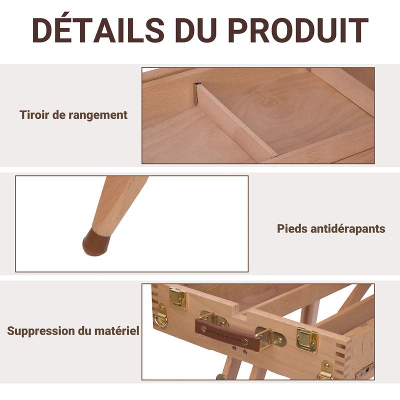 Chevalet d'artiste pliable mallette 50 x 55 x 230 cm rangement hauteur réglable scandinave en bois de hêtre hêtre clair 21_0006100