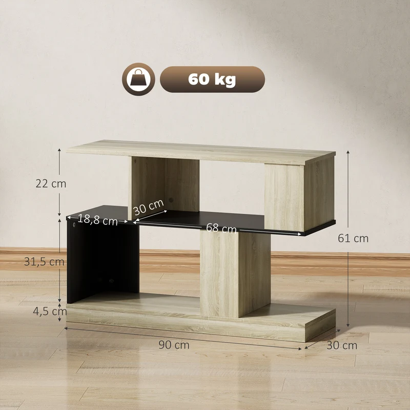 Table d'appoint en s salon utile 90 x 30 x 61 cm gain de place rangement 4 compartiments style moderne épuré en MDF noir 21_0003501