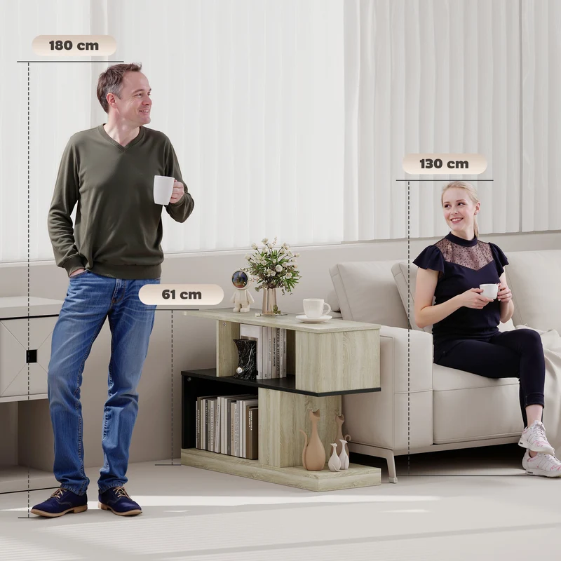 Table d'appoint en s salon utile 90 x 30 x 61 cm gain de place rangement 4 compartiments style moderne épuré en MDF noir 21_0003501