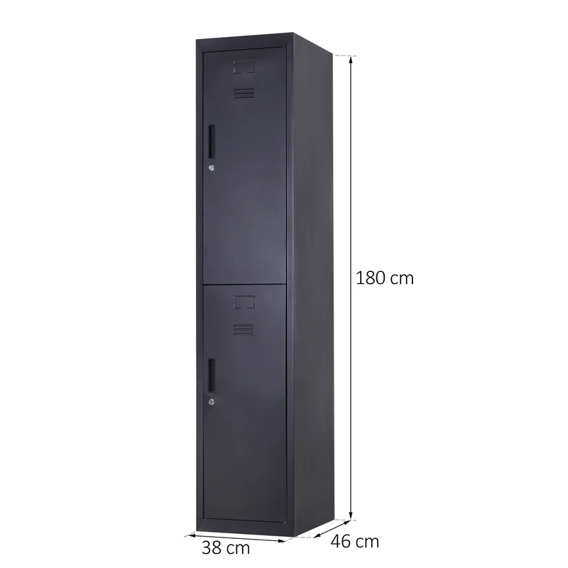 Armoire à casiers pour maison bureau 38 x 46 x 180 cm verrouillable ventilée industriel en acier laminé à froid noir 21_0006098