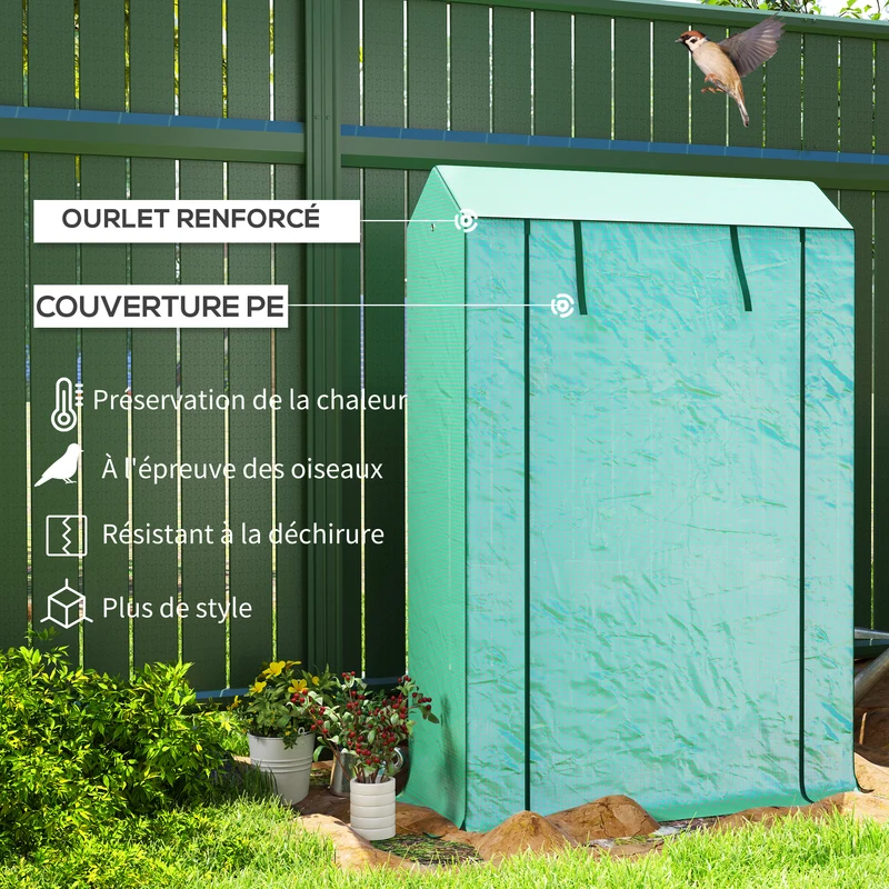 Serre de jardin trois niveaux 100 x 40 x 150 cm porte enroulable protection anti uv design moderne en polyéthylène vert 21_0005502