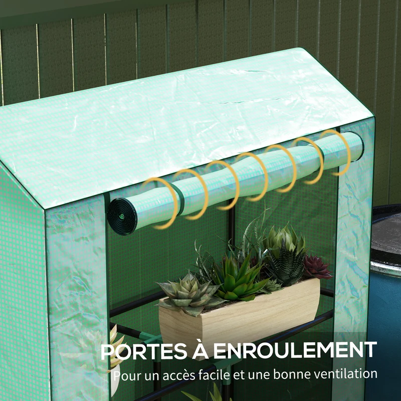 Serre de jardin trois niveaux 100 x 40 x 150 cm porte enroulable protection anti uv design moderne en polyéthylène vert 21_0005502