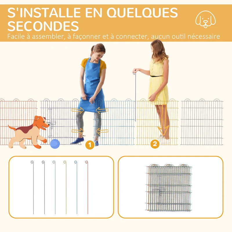 Lot de 2 enclos pliants modulables pour petits animaux 120 x 120 x 60 cm porte loquet pliant moderne épuré en métal noir 21_0007506