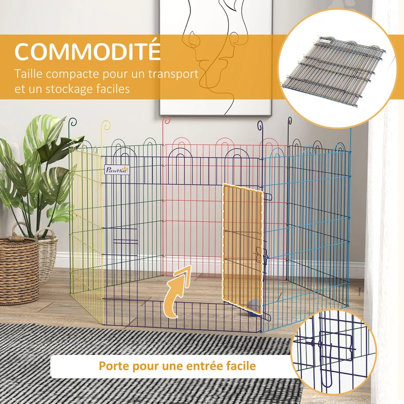 Lot de 2 enclos pliants modulables pour petits animaux 120 x 120 x 60 cm porte loquet pliant moderne épuré en métal noir 21_0007506