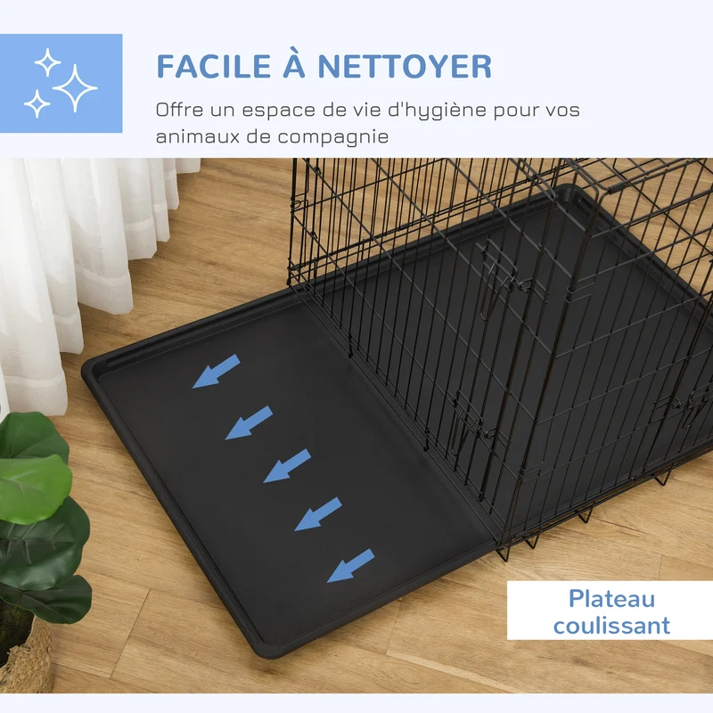 Lot de 2 cages pour chien 92 x 57 x 62,5 cm pliables double loquet sécurisée plateau amovible moderne en acier noir 21_0007322