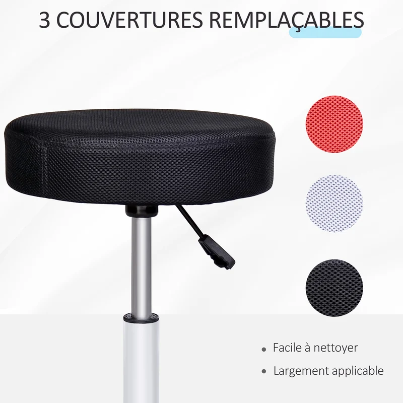Lot de 2 tabourets de massage pour salon 48 x 48 x 54 cm hauteur réglable mobile moderne épuré en tissu en maille noir 21_0000783